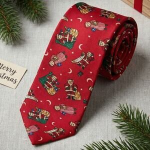 Vintage Fling Vintage Red Holiday USA Made Neck Tie 100% Cotton Santa Claus